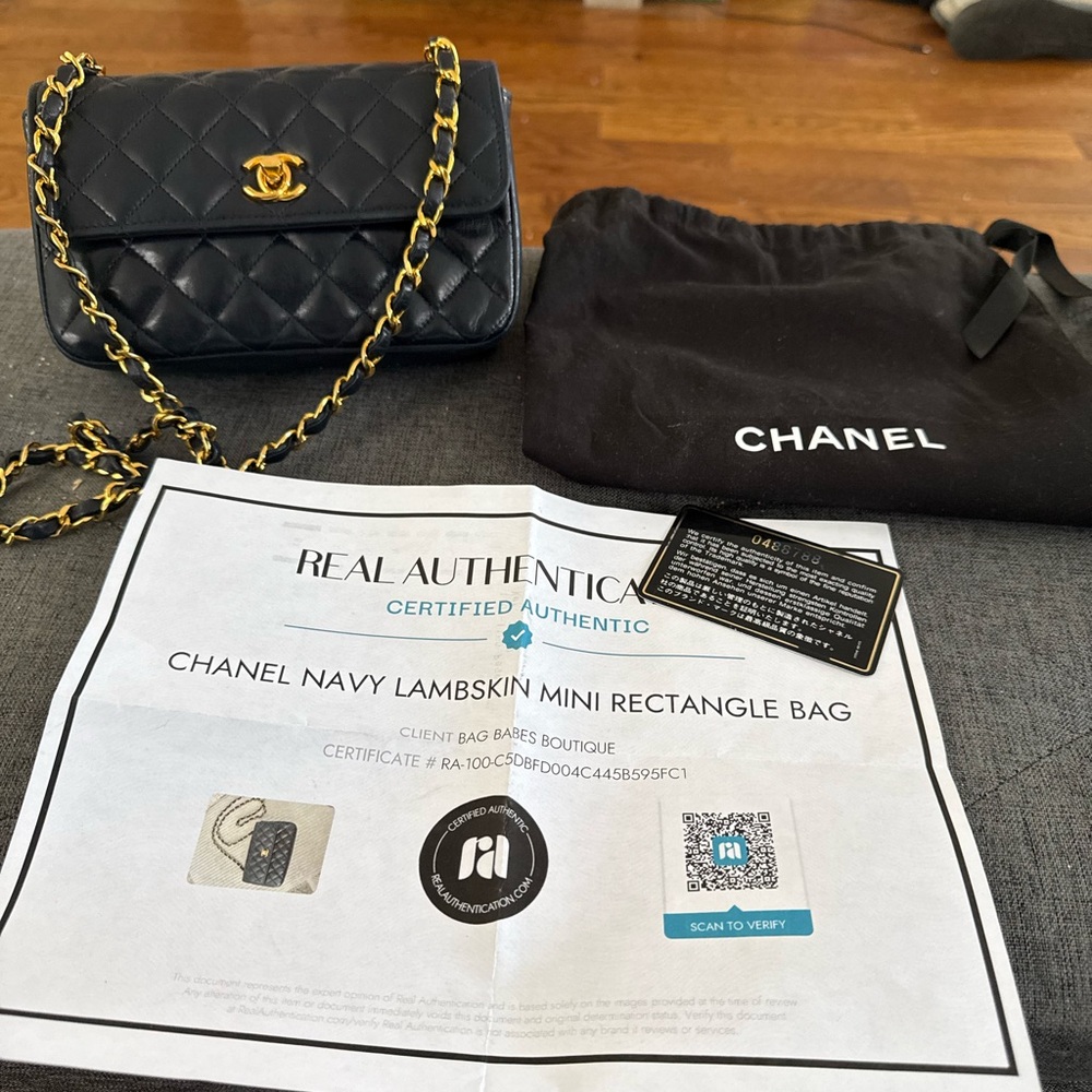 Chanel Navy Lambskin MINI Rectangle Bag Vintage 0 series